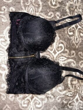 La SENZA Black Lace Longline Bra with Gold Zip Accent SZ M
